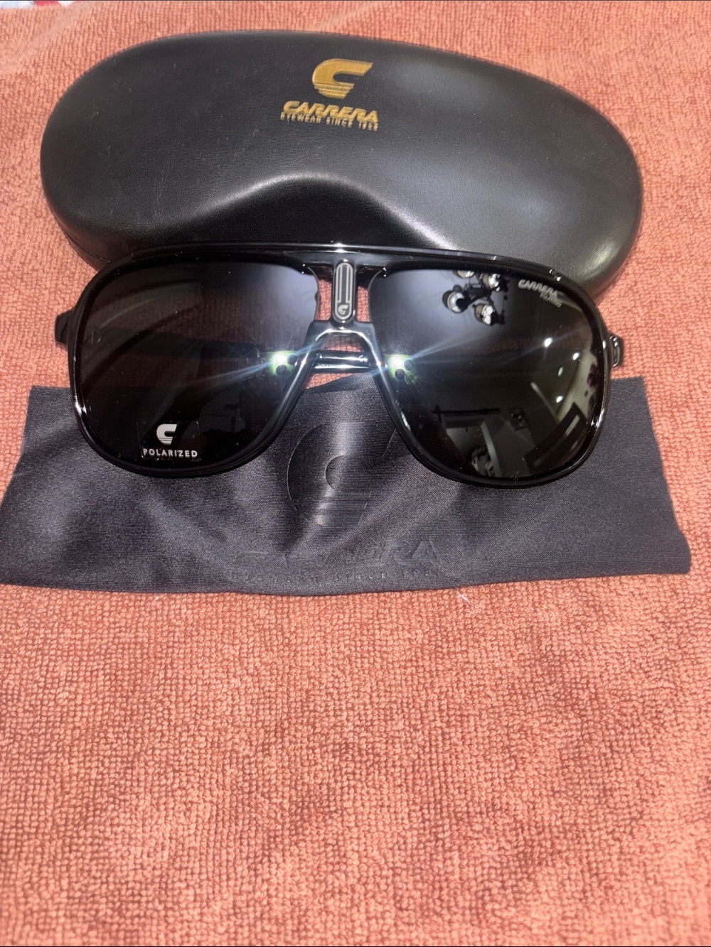 Carrera Glossy Black Aviator Sunglasses with Polarized Lenses